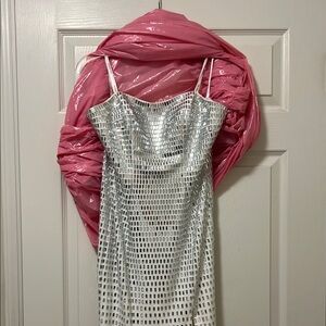 Sherri Hill Silver and White Prom Dress